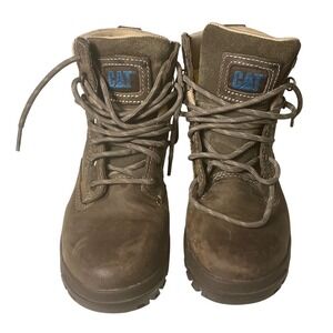 CAT Caterpillar Steel Toe Work Boots Womens Brown Leather Ankle Boots Size 6